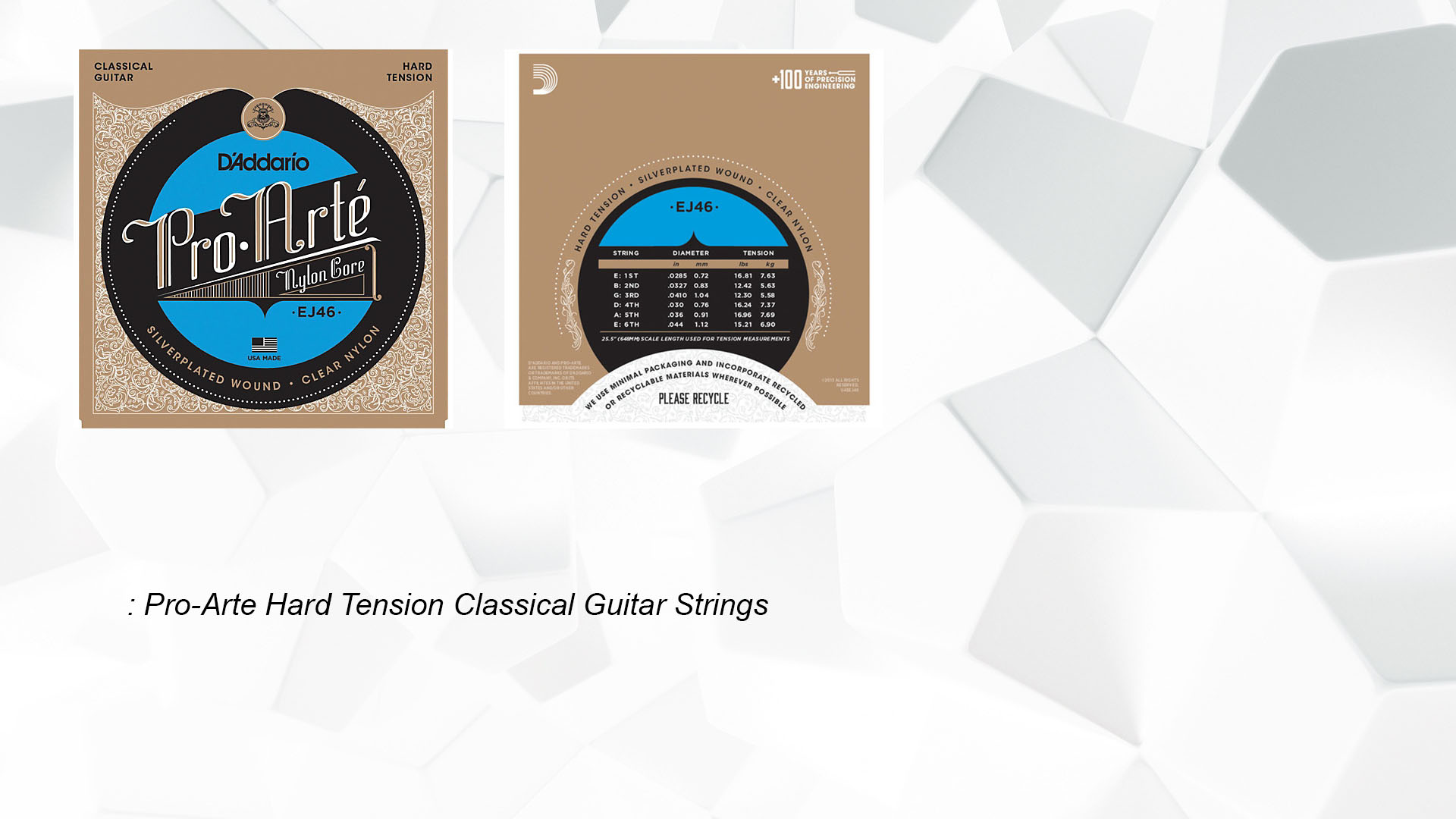 D'addario EJ46 ProArte Nylon Classical Guitar Strings, Hard Tension