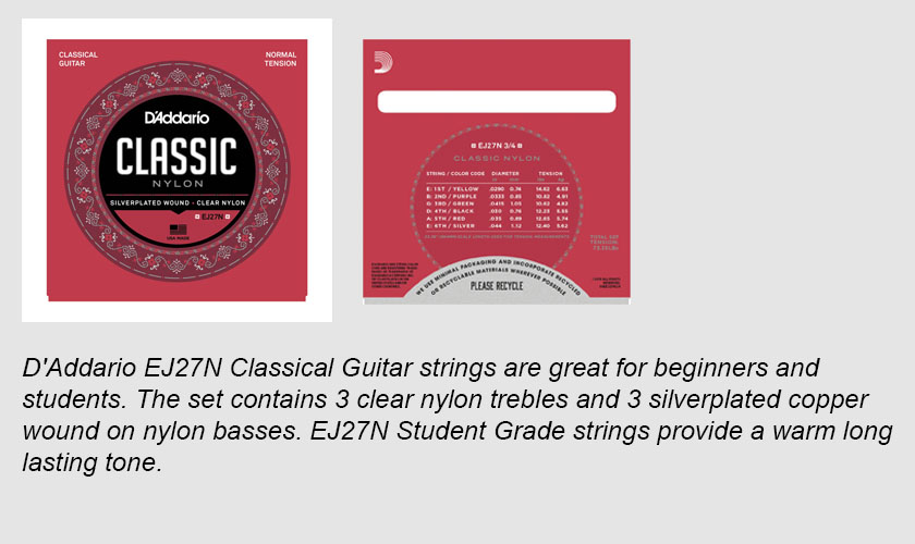 D'Addario EJ27N Student Nylon Classical Guitar Strings, Normal Tension