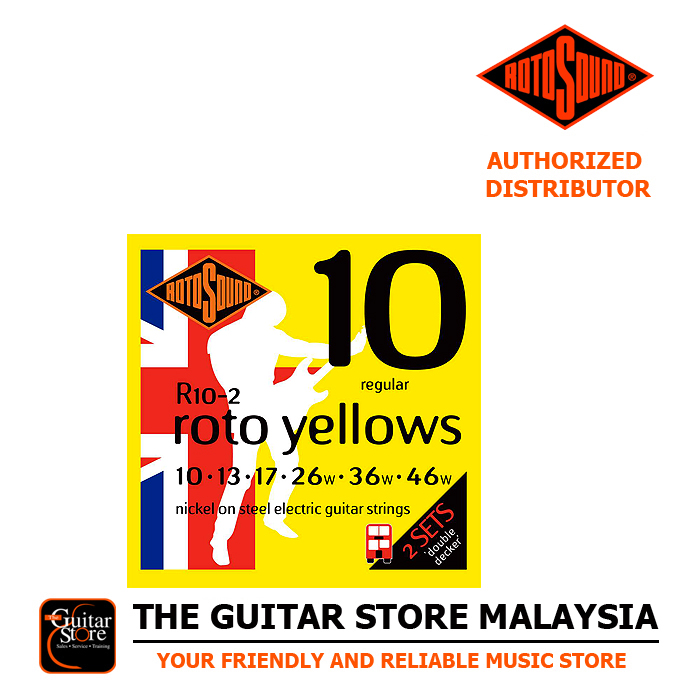 Rotosound R10-2 Double Decker Handmade Nickel Electric Guitar Strings – 2 Pack Yellow Regular 10-46